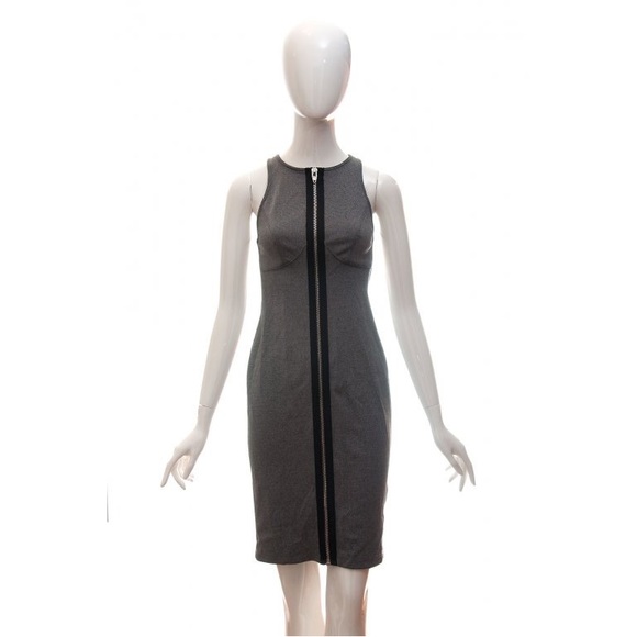 Alexander Wang Gray Bodycon Zip Up Dress Open Strappy Back Size 0 - Picture 2 of 7